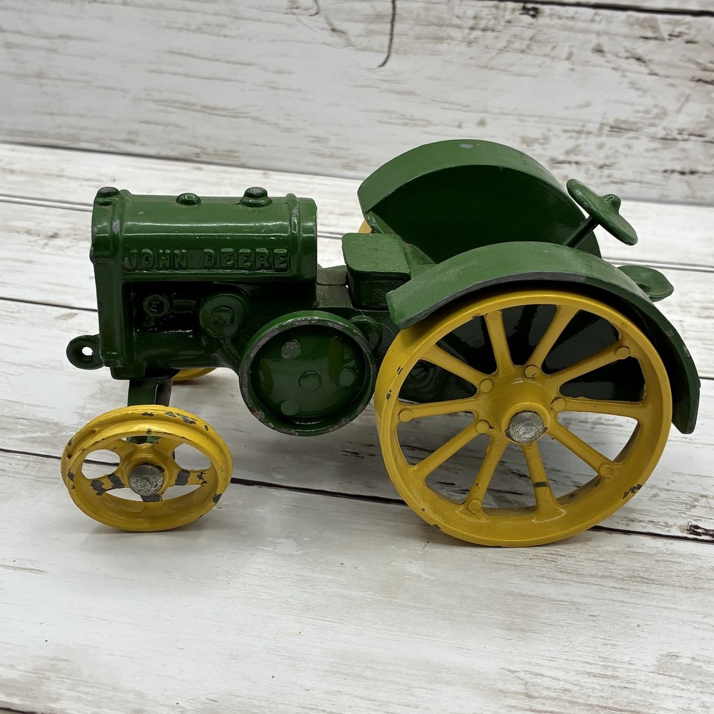 Vintage John Deere Tractor Diecast Toy Green Yellow Farm Vehicle Cast Iron